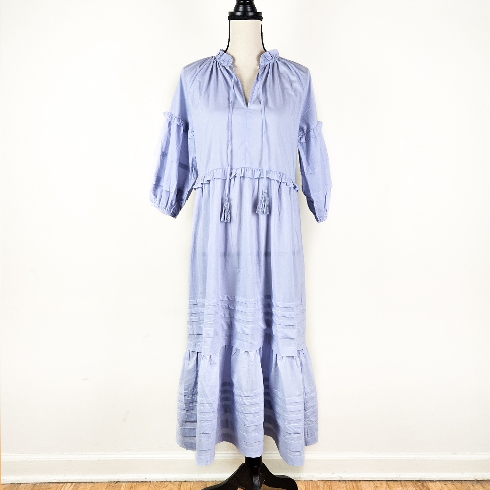 🦋LAST🦋 NWT Storia Blue Ruffled Cotton Midi Dress, Size Medium